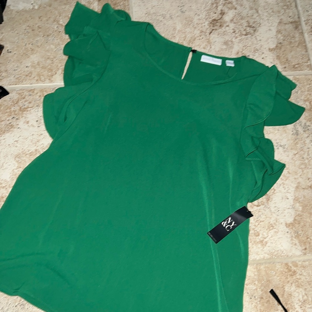 NY COMPANY GREEN OFFICE BUSINESS BLOUSE BNWT RUFFLE SLEEVE